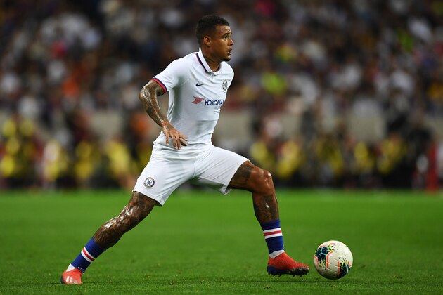 Chelsea's forward Kenedy runs with the ball during a football friendly match between Spanish Liga team Barcelona and English Premier League club Chelsea in Saitama on July 23, 2019. (Photo by CHARLY TRIBALLEAU / AFP)        (Photo credit should read CHARLY TRIBALLEAU/AFP/Getty Images)