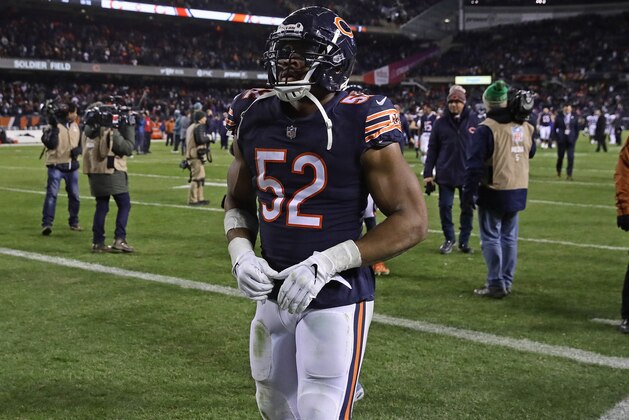CHICAGO, IL - JANUARY 06:  Khalil Mack #52 of the Chicago Bears leaves the field after a loss to the philadelphia Eagles during an NFC Wild Card playoff game at Soldier Field on January 6, 2019 in Chicago, Illinois. The Eagles defeated the Bears 16-15.  (Photo by Jonathan Daniel/Getty Images)