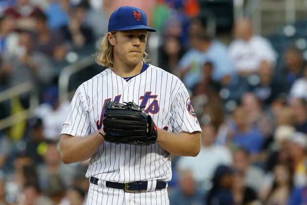 NEW YORK, NEW YORK - JULY 24:   Noah Syndergaard #34 of the New York Mets in action against the San Diego Padres at Citi Field on July 24, 2019 in New York City.  The Padres defeated the Mets 7-2. (Photo by Jim McIsaac/Getty Images)