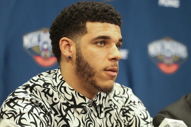METAIRIE, LA - JULY 16: Lonzo Ball #2 of the New Orleans Pelicans speaks at an introductory press conference on July 16, 2019 at Ochsner Sports Performance Center in Metairie, Louisiana. NOTE TO USER: User expressly acknowledges and agrees that, by downloading and or using this Photograph, user is consenting to the terms and conditions of the Getty Images License Agreement. Mandatory Copyright Notice: Copyright 2019 NBAE (Photo by Layne Murdoch Jr./NBAE via Getty Images