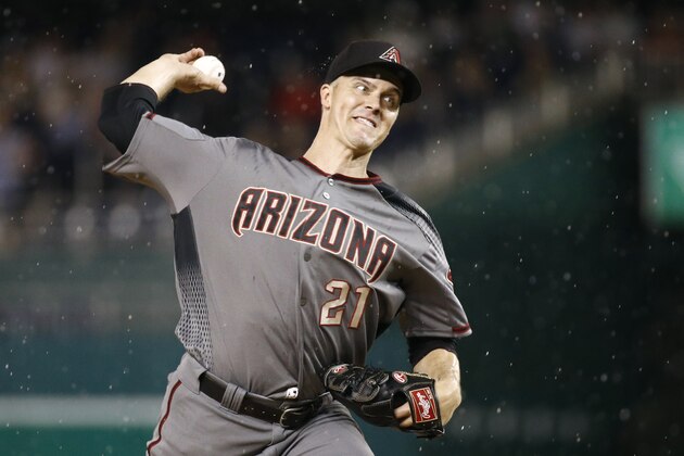 Arizona Diamondbacks starting pitcher Zack Greinke throws to a Washington Nationals batter during the eighth inning of a baseball game Thursday, June 13, 2019, in Washington. (AP Photo/Patrick Semansky)