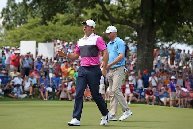MEMPHIS, TENNESSEE - JULY 27: Rory McIlroy of Norther Ireland waves to the gallery after making a birdie putt on the 18th hole during the third round of the World Golf Championship-FedEx St Jude Invitational at TPC Southwind on July 27, 2019 in Memphis, Tennessee. (Photo by Matt Sullivan/Getty Images)