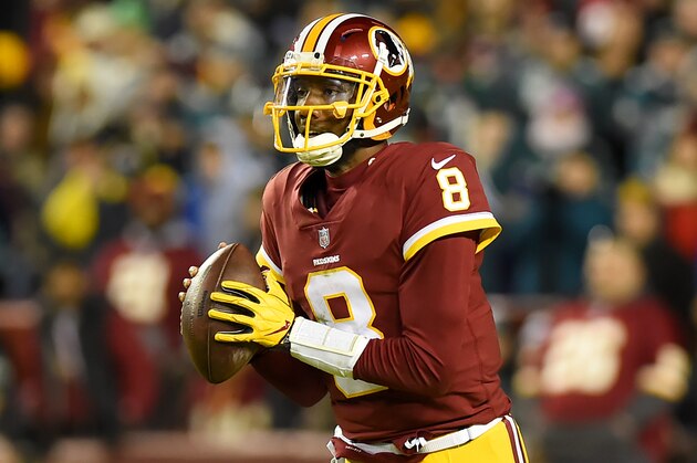 LANDOVER, MD - DECEMBER 30: Josh Johnson #8 of the Washington Redskins looks to pass against the Philadelphia Eagles during the first half at FedExField on December 30, 2018 in Landover, Maryland. (Photo by Will Newton/Getty Images)
