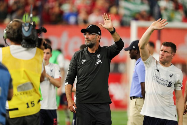 NEW YORK, NY - JULY 24: Liverpool manager \ head coach Jurgen Klopp during the Pre-Season Friendly match between Sporting CP and Liverpool at Yankee Stadium on July 24, 2019 in New York City. (Photo by Matthew Ashton - AMA/Getty Images)