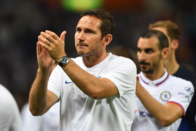 SAITAMA, JAPAN - JULY 23: Chelsea FC manager Frank Lampard applauds fans after the preseason friendly match between Barcelona and Chelsea at the Saitama Stadium on July 23, 2019 in Saitama, Japan. (Photo by Etsuo Hara/Getty Images)