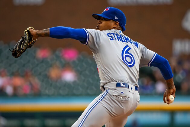 DETROIT, MI - JULY 19: Starting pitcher Marcus Stroman #6 of the Toronto Blue Jays pitches in the first inning against the Detroit Tigers during a MLB game at Comerica Park on July 19, 2019 in Detroit, Michigan. (Photo by Dave Reginek/Getty Images)