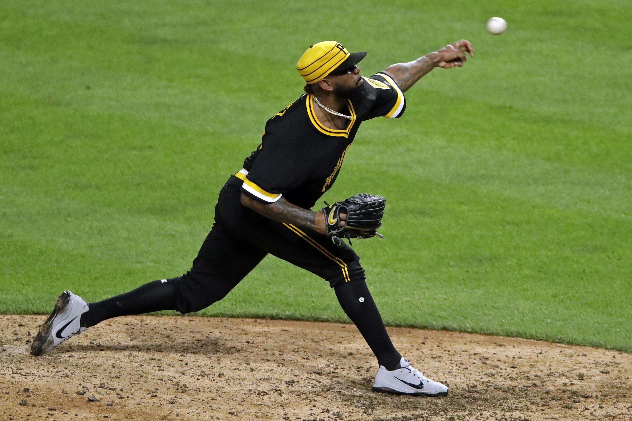 Pittsburgh Pirates relief pitcher Felipe Vazquez delivers a pitch measured at 101 mph during the ninth inning of a baseball game against the Philadelphia Phillies in Pittsburgh, Saturday, July 20, 2019. The Pirates won 5-1. (AP Photo/Gene J. Puskar) Pittsburgh Pirates relief pitcher Felipe Vazquez delivers a pitch measured at 101 mph during the ninth inning of a baseball game against the Philadelphia Phillies in Pittsburgh, Saturday, July 20, 2019. The Pirates won 5-1. (AP Photo/Gene J. Puskar)