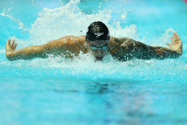 GWANGJU, SOUTH KOREA - JULY 28: Caeleb Dressel of the United States competes in the Men's 4x100m Medley Relay Final on day eight of the Gwangju 2019 FINA World Championships at Nambu International Aquatics Centre on July 28, 2019 in Gwangju, South Korea. (Photo by Maddie Meyer/Getty Images)