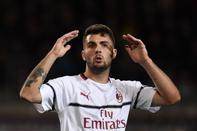 AC Milan's forward Patrick Cutrone reacts during the Italian Serie A football match between Torino and AC Milan on April 28, 2019 at the Grande Torino stadium in Turin. (Photo by MARCO BERTORELLO / AFP)        (Photo credit should read MARCO BERTORELLO/AFP/Getty Images)