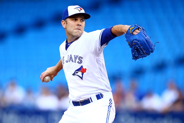 TORONTO, ON - JULY 03:  David Phelps #35 of the Toronto Blue Jays delivers a pitch in the first inning during a MLB game against the Boston Red Sox at Rogers Centre on July 03, 2019 in Toronto, Canada.  (Photo by Vaughn Ridley/Getty Images)