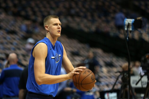 DALLAS, TX - APRIL 09: Kristaps Porzingis of Dallas Mavericks warms up prior the game between Phoenix Suns and Dallas Mavericks at American Airlines Center on April 9, 2019 in Dallas, Texas. NOTE TO USER: User expressly acknowledges and agrees that, by downloading and or using this photograph, User is consenting to the terms and conditions of the Getty Images License Agreement. (Photo by Omar Vega/Getty Images)