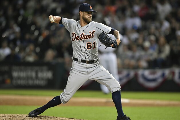 CHICAGO, ILLINOIS - JULY 03: Shane Greene #61 of the Detroit Tigers pitches the ball against the Chicago White Sox during game two of a double header at Guaranteed Rate Field on July 03, 2019 in Chicago, Illinois. (Photo by Quinn Harris/Getty Images)