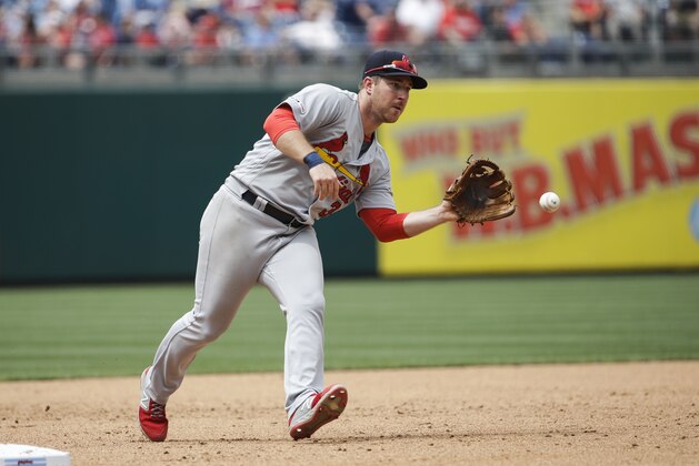 St. Louis Cardinals third baseman Jedd Gyorko in action during a baseball game against the Philadelphia Phillies, Thursday, May 30, 2019, in Philadelphia. (AP Photo/Matt Rourke)