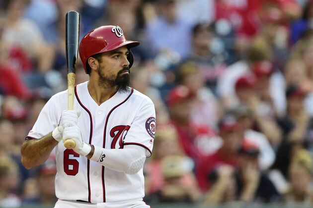 WASHINGTON, DC - JULY 29: Anthony Rendon #6 of the Washington Nationals bats in the first inning against the Atlanta Braves at Nationals Park on July 29, 2019 in Washington, DC. (Photo by Patrick McDermott/Getty Images)