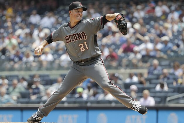 Arizona Diamondbacks' Zack Greinke delivers a pitch during the first inning of a baseball game against the New York Yankees Wednesday, July 31, 2019, in New York. (AP Photo/Frank Franklin II)