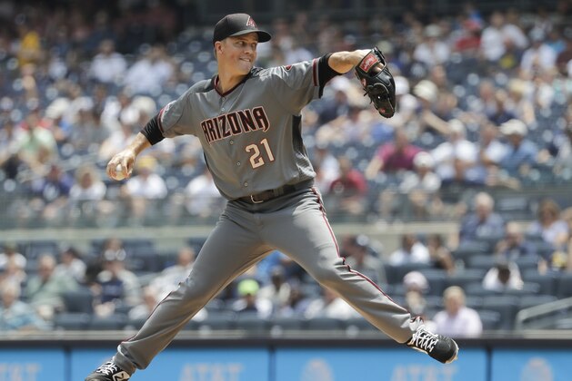 Arizona Diamondbacks' Zack Greinke delivers a pitch during the first inning of a baseball game against the New York Yankees Wednesday, July 31, 2019, in New York. (AP Photo/Frank Franklin II)