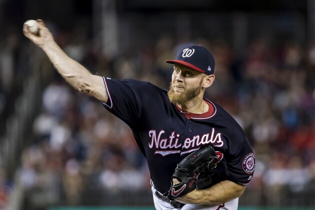 WASHINGTON, DC - JULY 23: Stephen Strasburg #37 of the Washington Nationals pitches against the Colorado Rockies during the sixth inning at Nationals Park on June 23, 2019 in Washington, DC. (Photo by Scott Taetsch/Getty Images)