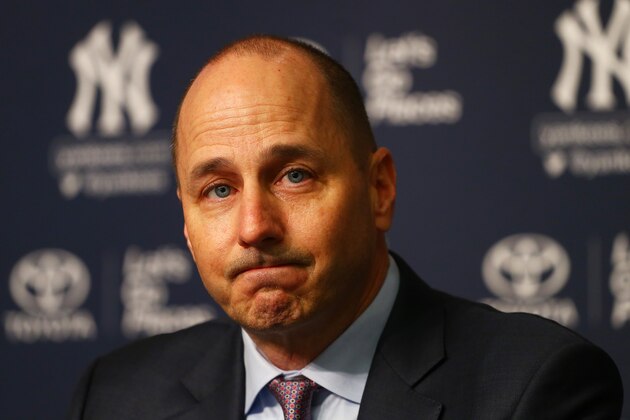 NEW YORK, NY - DECEMBER 06:  Senior Vice President, General Manager Brian Cashman speaks to the media prior to introducing Aaron Boone as New York Yankee manager at Yankee Stadium on December 6, 2017 in the Bronx borough of New York City.  (Photo by Mike Stobe/Getty Images)