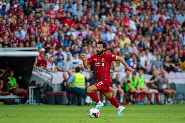 GENEVA, SWITZERLAND - JULY 31: Mohamed Salah of Liverpool FC in action during the Pre-Season Friendly match between Liverpool FC and Olympique Lyonnais at Stade de Geneve on July 31, 2019 in Geneva, Switzerland. (Photo by RvS.Media/Robert Hradil/Getty Images)