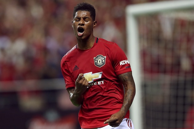 SHANGHAI, CHINA - JULY 25:  Marcus Rashford of Manchester United reacts during the International Champions Cup match between Tottenham Hotspur and Manchester United at the Shanghai Hongkou Stadium on July 25, 2019 in Shanghai, China.  (Photo by Lintao Zhang/International Champions Cup/Getty Images)