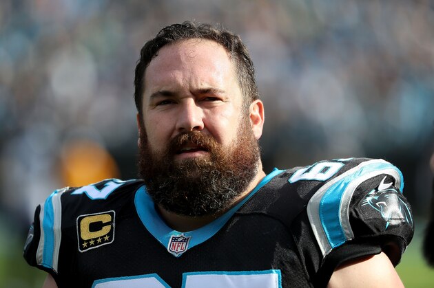 CHARLOTTE, NC - NOVEMBER 25:  Ryan Kalil #67 of the Carolina Panthers looks on against the Seattle Seahawks in the second quarter during their game at Bank of America Stadium on November 25, 2018 in Charlotte, North Carolina.  (Photo by Streeter Lecka/Getty Images)