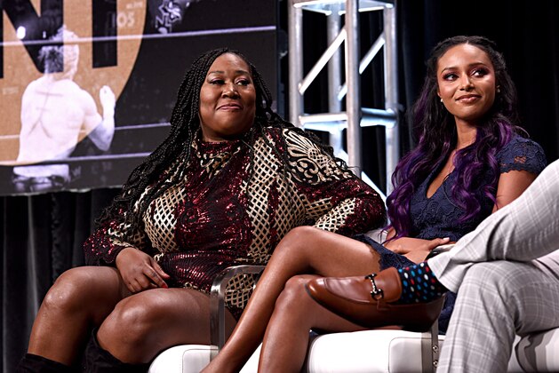BEVERLY HILLS, CALIFORNIA - JULY 24: (L-R) Kia Stevens aka Awesome Kong and Brandi Rhodes speak onstage at the