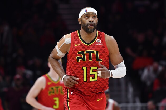 Atlanta Hawks forward Vince Carter is shown during the second half of an NBA basketball game against the Toronto Raptors, Wednesday, Nov. 21, 2018, in Atlanta. (AP Photo/John Amis)