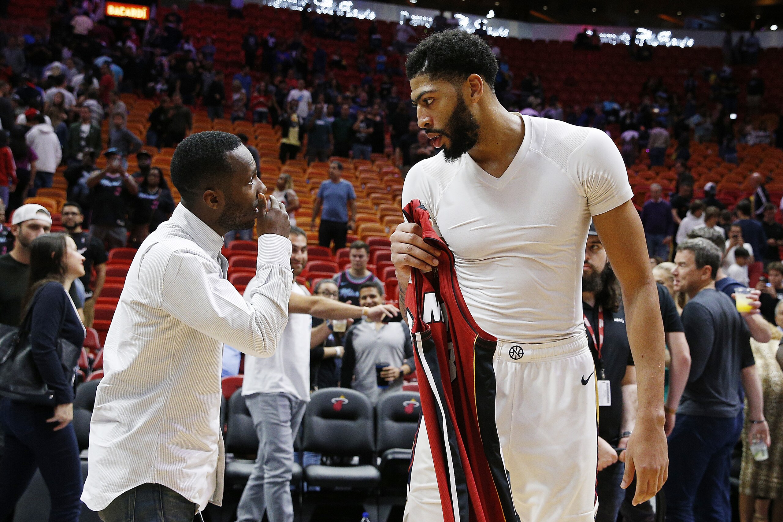 MIAMI, FLORIDA - NOVEMBER 30: Anthony Davis #23 of the New Orleans Pelicans (L) talks with his agent Rich Paul (right) after the game against the Miami Heat at American Airlines Arena on November 30, 2018 in Miami, Florida. NOTE TO USER: User expressly acknowledges and agrees that, by downloading and or using this photograph, User is consenting to the terms and conditions of the Getty Images License Agreement. (Photo by Michael Reaves/Getty Images) MIAMI, FLORIDA - NOVEMBER 30: Anthony Davis #23 of the New Orleans Pelicans (L) talks with his agent Rich Paul (right) after the game against the Miami Heat at American Airlines Arena on November 30, 2018 in Miami, Florida. NOTE TO USER: User expressly acknowledges and agrees that, by downloading and or using this photograph, User is consenting to the terms and conditions of the Getty Images License Agreement. (Photo by Michael Reaves/Getty Images)