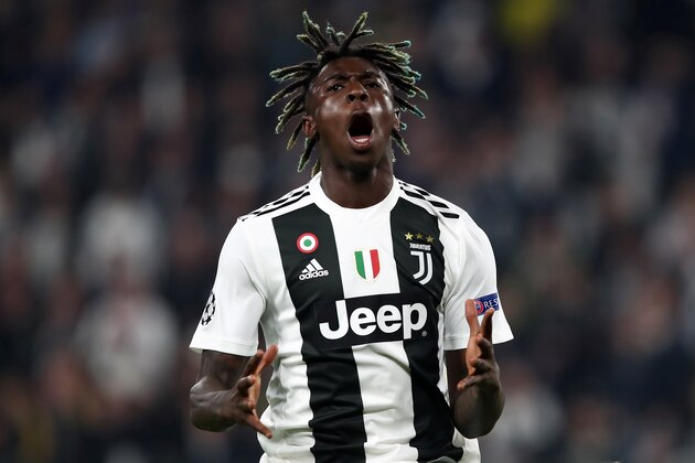 Juventus' Italian forward Moise Kean reacts after missing a goal opportunity during the UEFA Champions League quarter-final second leg football match Juventus vs Ajax Amsterdam on April 16, 2019 at the Juventus stadium in Turin. (Photo by Isabella BONOTTO / AFP)        (Photo credit should read ISABELLA BONOTTO/AFP/Getty Images)