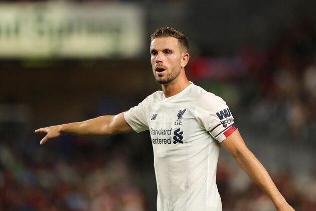 NEW YORK, NY - JULY 24: Jordan Henderson of Liverpool during the Pre-Season Friendly match between Sporting CP and Liverpool at Yankee Stadium on July 24, 2019 in New York City. (Photo by Matthew Ashton - AMA/Getty Images)