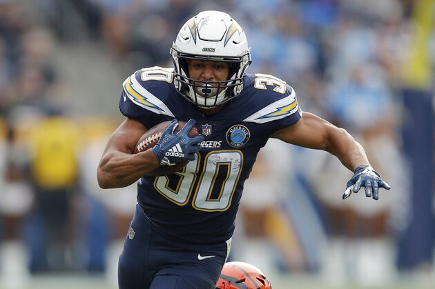 Los Angeles Chargers running back Austin Ekeler runs against the Cincinnati Bengals during the first half of an NFL football game Sunday, Dec. 9, 2018, in Carson, Calif. (AP Photo/Jae C. Hong )