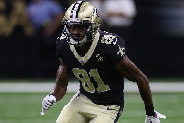NEW ORLEANS, LA - AUGUST 30:  Cameron Meredith #81 of the New Orleans Saints at Mercedes-Benz Superdome on August 30, 2018 in New Orleans, Louisiana.  (Photo by Chris Graythen/Getty Images)