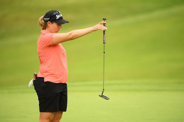 WOBURN, ENGLAND - AUGUST 02:  Ashleigh Buhai of South Africa lines up a putt on the 15th green during Day Two of the AIG Women's British Open at Woburn Golf Club on August 02, 2019 in Woburn, England. (Photo by Ross Kinnaird/Getty Images)