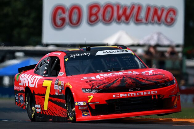 WATKINS GLEN, NEW YORK - AUGUST 02: Justin Allgaier, driver of the #7 BRANDT Professional Agriculture Chevrolet, practices for the NASCAR Xfinity Series Zippo 200 at The Glen at Watkins Glen International on August 02, 2019 in Watkins Glen, New York. (Photo by Sean Gardner/Getty Images)
