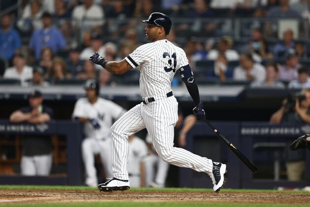 NEW YORK, NEW YORK - JULY 30: Aaron Hicks #31 of the New York Yankees in action against the Arizona Diamondbacks at Yankee Stadium on July 30, 2019 in New York City. Arizona Diamondbacks defeated the New York Yankees 4-2. (Photo by Mike Stobe/Getty Images)