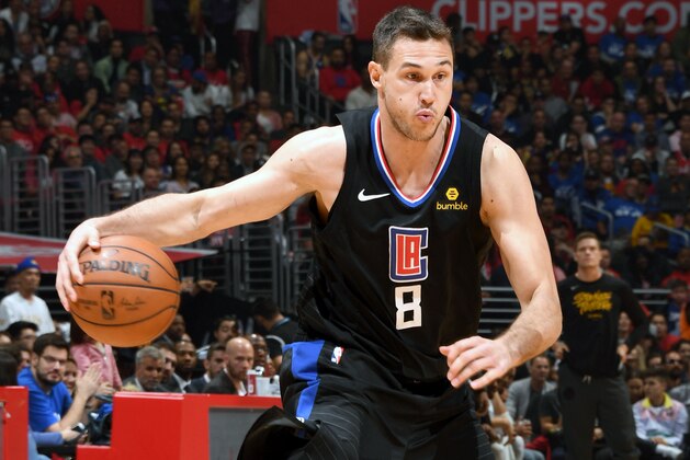 LOS ANGELES, CA - APRIL 26: Danilo Gallinari #8 of the LA Clippers handles the ball against the Golden State Warriors during Game Six of Round One of the 2019 NBA Playoffs on April 26, 2019 at STAPLES Center in Los Angeles, California. NOTE TO USER: User expressly acknowledges and agrees that, by downloading and/or using this photograph, user is consenting to the terms and conditions of the Getty Images License Agreement. Mandatory Copyright Notice: Copyright 2019 NBAE (Photo by Andrew D. Bernstein/NBAE via Getty Images)