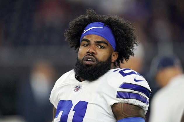 Dallas Cowboys running back Ezekiel Elliott before an NFL football game against the Houston Texans, Sunday, Oct. 7, 2018, in Houston. (AP Photo/David J. Phillip)