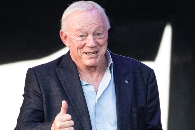 Jerry Jones, owner of the National Football League's Dallas Cowboys, gives a thumbs up while on stage during KAABOO Texas at the AT&T Stadium on May 12, 2019 in Arlington, Texas. (Photo by SUZANNE CORDEIRO / AFP)        (Photo credit should read SUZANNE CORDEIRO/AFP/Getty Images)