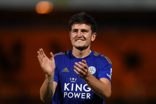 CAMBRIDGE, ENGLAND - JULY 23: Harry Maguire of Leicester City applauds fans after the Pre-Season Friendly match between Cambridge United and Leicester City at Abbey Stadium on July 23, 2019 in Cambridge, England. (Photo by Harriet Lander/Getty Images)