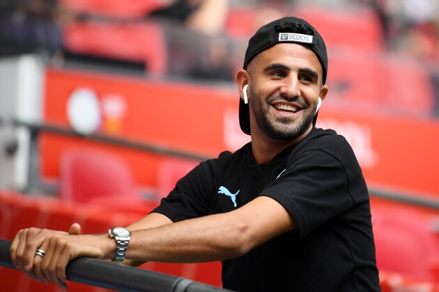 LONDON, ENGLAND - AUGUST 04: Riyad Mahrez of Manchester City looks on prior to the FA Community Shield match between Liverpool and Manchester City at Wembley Stadium on August 04, 2019 in London, England. (Photo by Clive Mason/Getty Images)
