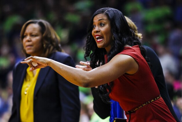 SOUTH BEND, IN - MARCH 04: Notre Dame Fighting Irish assistant coach Niele Ivey seen on the sidelines during the game against the Connecticut Huskies at Purcel Pavilion on March 4, 2013 in South Bend, Indiana. Notre Dame defeated Connecticut 96-87 in triple overtime to win the Big East regular season title. (Photo by Michael Hickey/Getty Images)