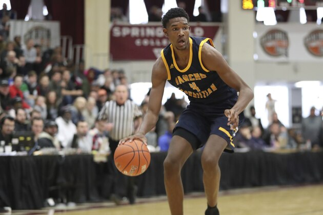 Rancho Christian's Evan Mobley #4 in action against McEachern during a high school basketball game at the Hoophall Classic, Monday, January 21, 2019, in Springfield, MA. (AP Photo/Gregory Payan)