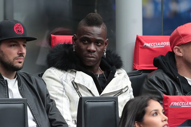 MILAN, ITALY - APRIL 07:  Mario Balotelli attends during the Serie A match between FC Internazionale and Atalanta BC at Stadio Giuseppe Meazza on April 7, 2019 in Milan, Italy.  (Photo by Emilio Andreoli/Getty Images )