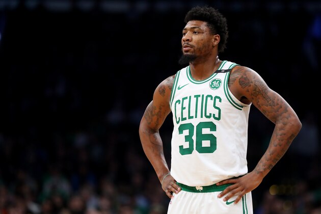 BOSTON, MASSACHUSETTS - MAY 06: Marcus Smart #36 of the Boston Celtics looks on during the second half of Game 4 of the Eastern Conference Semifinals against the Milwaukee Bucks during the 2019 NBA Playoffs at TD Garden on May 06, 2019 in Boston, Massachusetts. The Bucks defeat the Celtics 113-101. (Photo by Maddie Meyer/Getty Images)