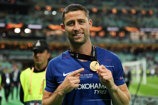 BAKU, AZERBAIJAN - MAY 29: Gary Cahill of Chelsea with his winners medal after winning the UEFA Europa League Final between Chelsea and Arsenal at Baku Olimpiya Stadionu on May 29, 2019 in Baku, Azerbaijan. (Photo by James Williamson - AMA/Getty Images)