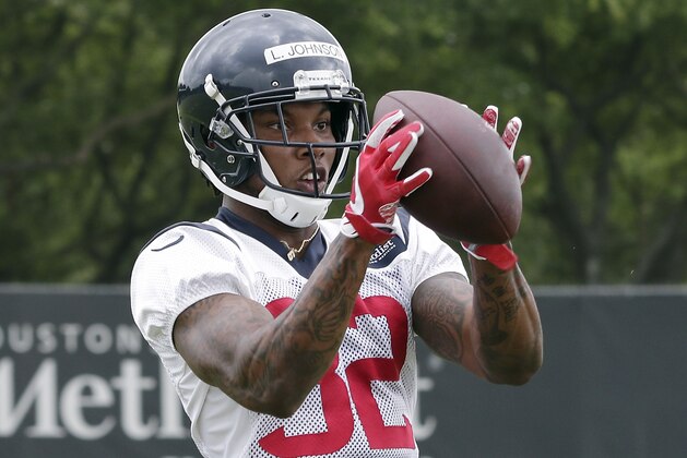 Houston Texans rookie cornerback Lonnie Johnson Jr. (32) during a NFL football Organized Team Activity workout Tuesday, May 21, 2019, at the team practice facilities in Houston. (AP Photo/Michael Wyke)