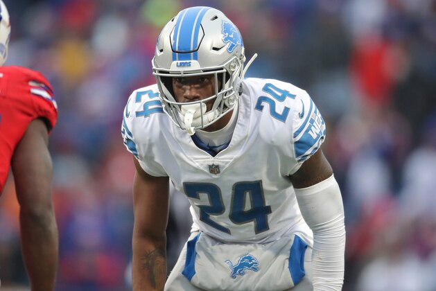 BUFFALO, NY - DECEMBER 16: Nevin Lawson #24 of the Detroit Lions lines up before the play in the fourth quarter during NFL game action against the Buffalo Bills at New Era Field on December 16, 2018 in Buffalo, New York. (Photo by Tom Szczerbowski/Getty Images)