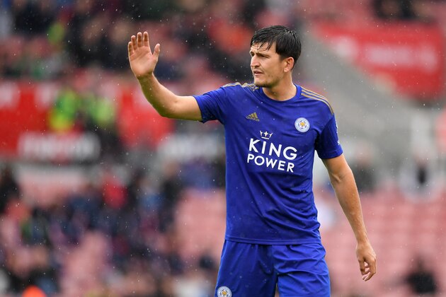 STOKE ON TRENT, ENGLAND - JULY 27: Harry Maguire of Leicester looks on during the Pre-Season Friendly match between Stoke City and Leicester City at the Bet365 Stadium on July 27, 2019 in Stoke on Trent, England. (Photo by Michael Regan/Getty Images)