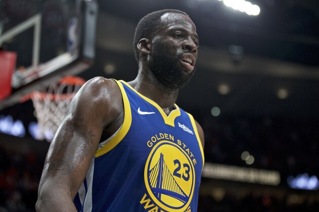 Golden State Warriors forward Draymond Green during the first half of Game 3 of the NBA basketball playoffs Western Conference finals against the Portland Trail Blazers Saturday, May 18, 2019, in Portland, Ore. (AP Photo/Craig Mitchelldyer)