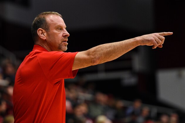 PALO ALTO, CA - JANUARY 24: Utah Head Coach Larry Krystkowiak during their game against the Stanford Cardinal at Maples Pavilion on January 24, 2019 in Palo Alto, California. (Photo by Cody Glenn/Getty Images)